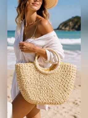 L'Occitane en Provence Woven Straw Tote Bag Beach Summer Handbag
